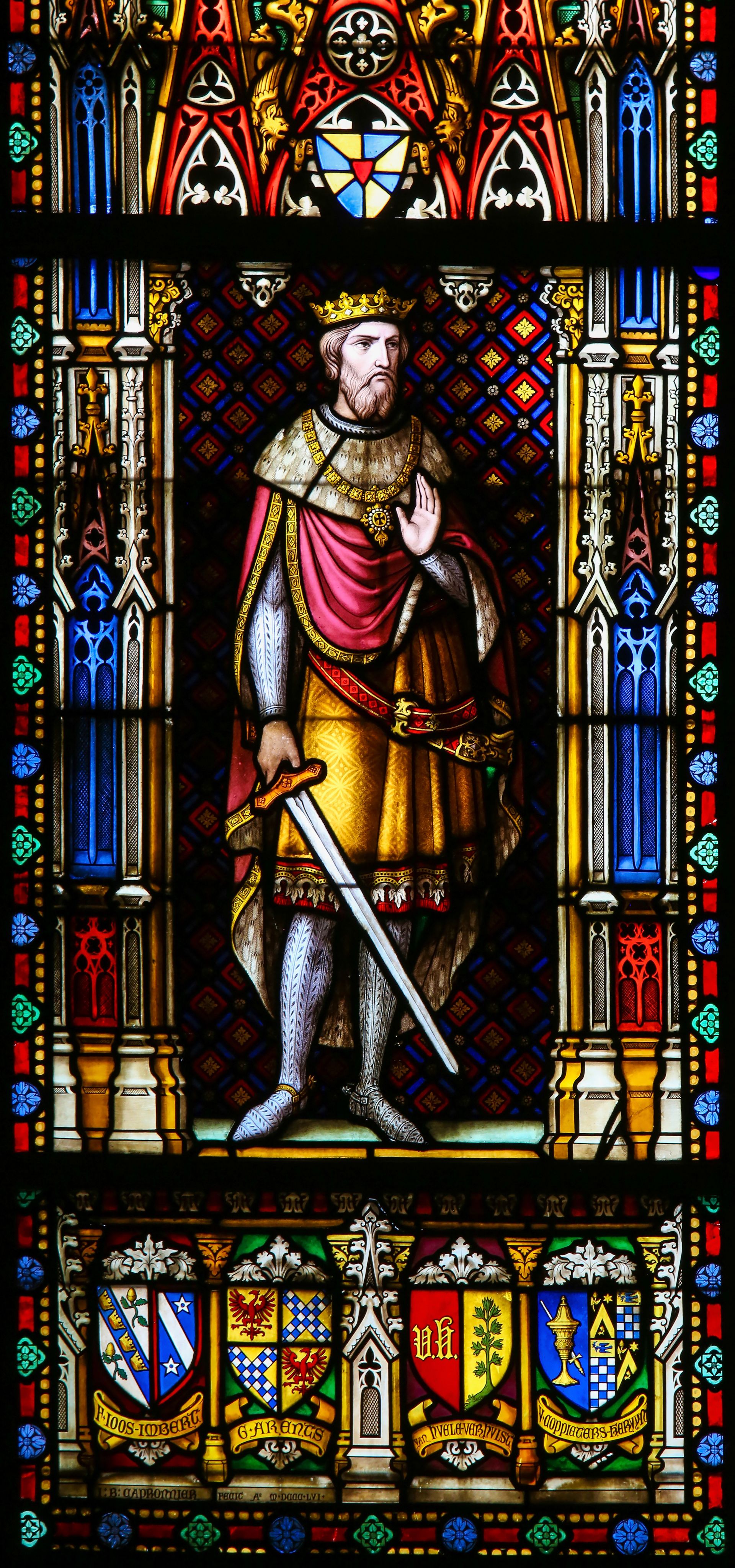 King Baldwin III of Jerusalem Stained glass window of Baldwin III, who was King of Jerusalem during the Second Crusade and besieged Damascus together with Conrad III and Louis VII. The reconstructed stained glass window is in the Basilica of the Holy Blood in Bruges, built by the crusader Thierry of Alsace in the 12th century. In Jerusalem, he received a Holy Blood relic from Baldwin III, which he transferred to Bruges and which has been kept in the basilica ever since. (Source: iStock/Jorisvo)