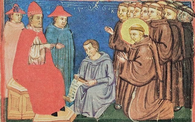The Franciscan Order receiving official recognition from Pope Innocent III in 1210 (Legenda Maior: The Life of Saint Francis of Assisi, Italy — 13th century)