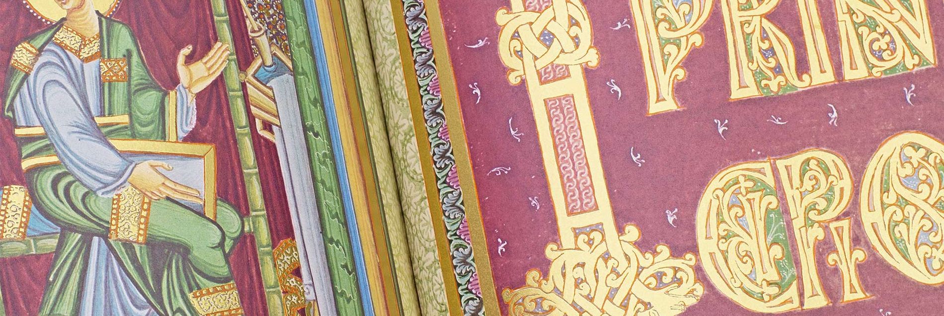 <i>“Classically styled Evangelist portraits, purple dye, and gold leaf”</i>