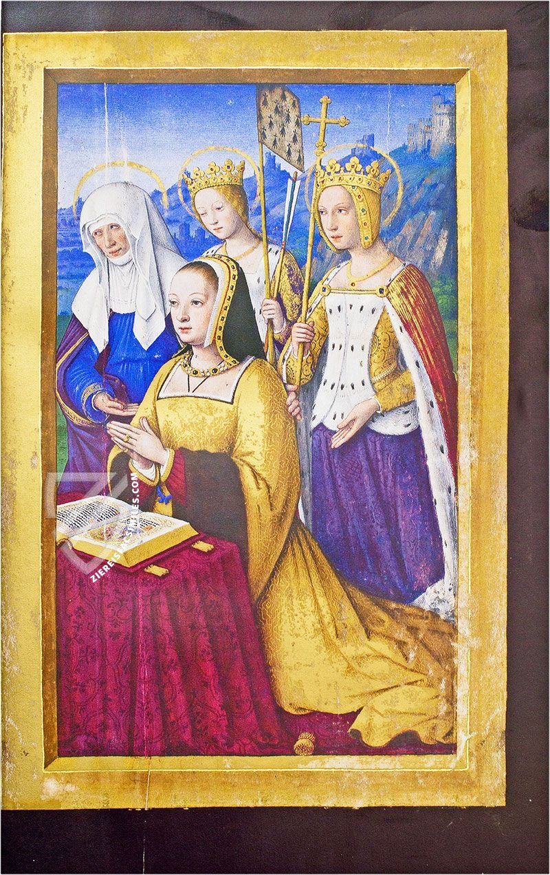 Full-page miniatures like panel paintings and 330+ plants with their scientific names make this both a book of hours and a botanical encyclopedia (Great Hours of Anne of Brittany, Tours, France — 1503–1508)