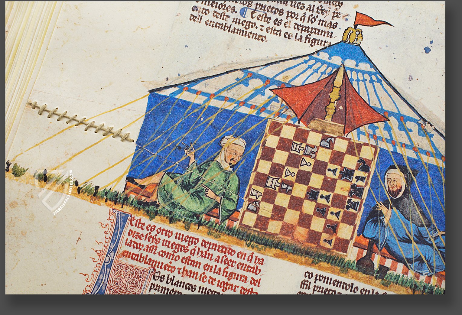 A Moor and a Christian playing chess in a tent, from the 'Book of Games,  Chess, dice and Boards