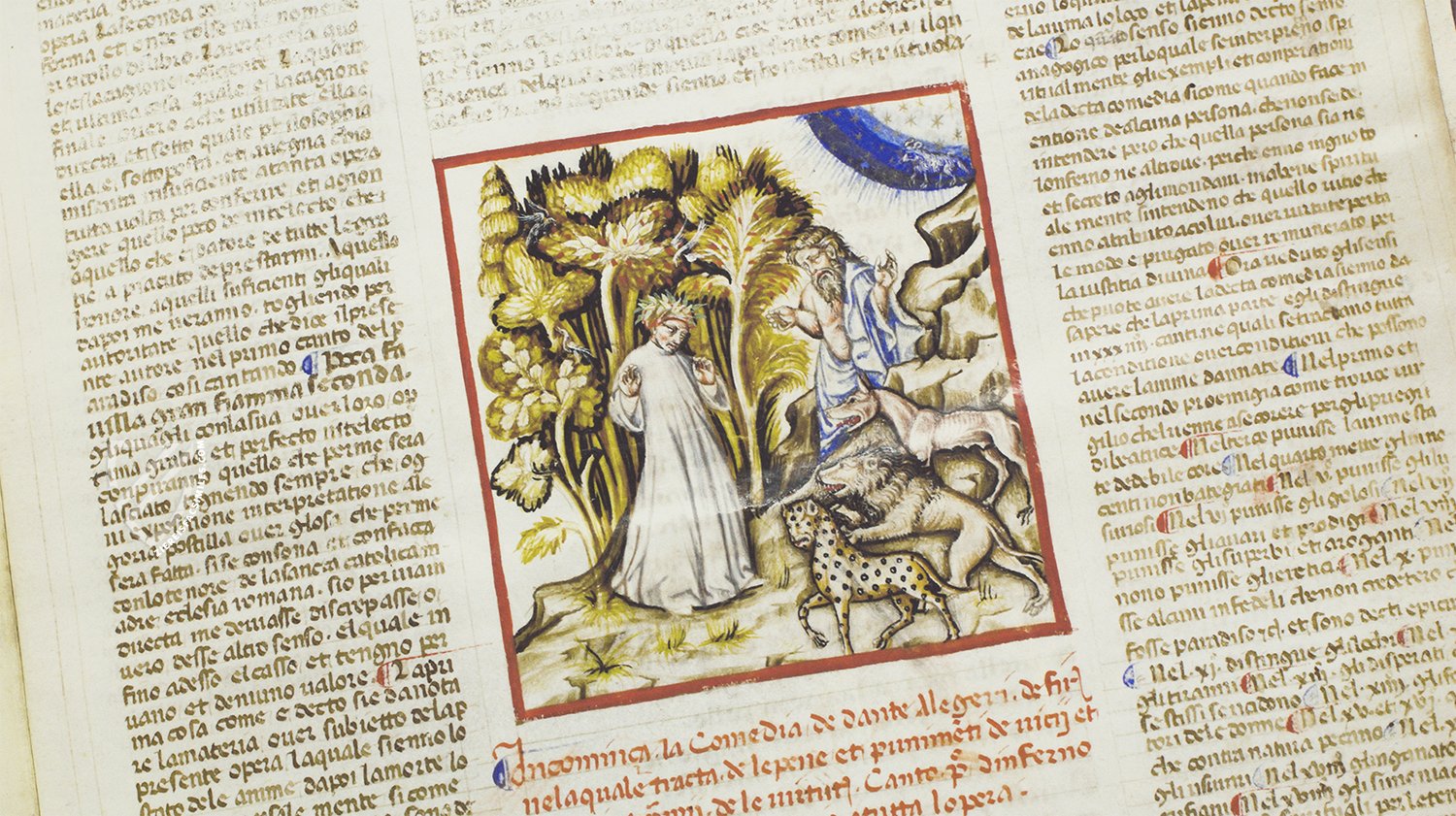 One of many inspirations for Geoffrey Chaucer: Dante's magnum opus (Dante Alighieri – Divine Comedy – Gradenighiano Codex, Venice or Bologna (Italy) – 1392–1393 or 1399–1400)