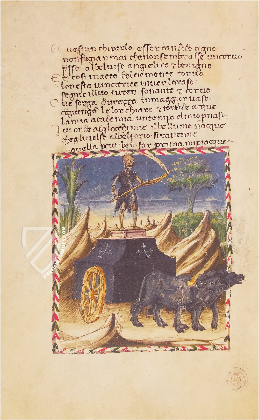 Petrarch's poem about the triumphs of good was among the most popular works of the Renaissance (Petrarca: Trionfi – Florence Codex, Florence (Italy) – mid-15th century).