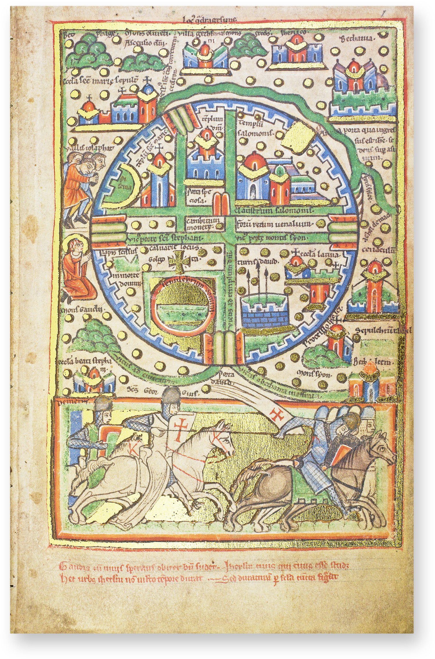 Illustrated Bible of The Hague The bas-de-page miniature of this map of Jerusalem reminds us that this Bible was made during or shortly after the Third Crusade: two crusaders pursue several enemy warriors. (Illustrated Bible of The Hague, Benedictine Abbey of St. Bertin (France) — 1190–1200)