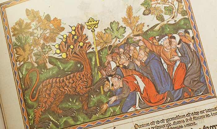 Oxford Apocalypse Worship of the Beast. (Oxford Apocalypse, Court School of Westminster, United Kingdom — ca. 1272)