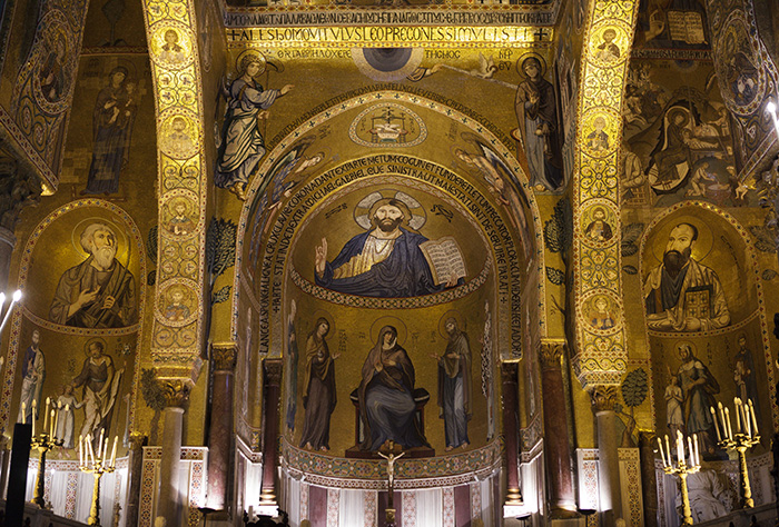 The gorgeously gilded interior of the Palatine Chapel in Palermo, Sicily is one of the greatest examples of Byzantine mosaics (Source: iStock.com/dmitriymoroz) The gorgeously gilded interior of the Palatine Chapel in Palermo, Sicily is one of the greatest examples of Byzantine mosaics (Source: iStock.com/dmitriymoroz)